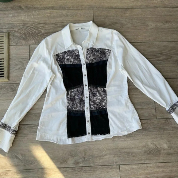 Steilmann Stretchy Patchwork Button Down  Shirt - Picture 4 of 16